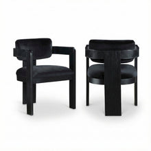 Black Velvet Dining Chairs Set of 2 with Art Deco Design and Armrests
