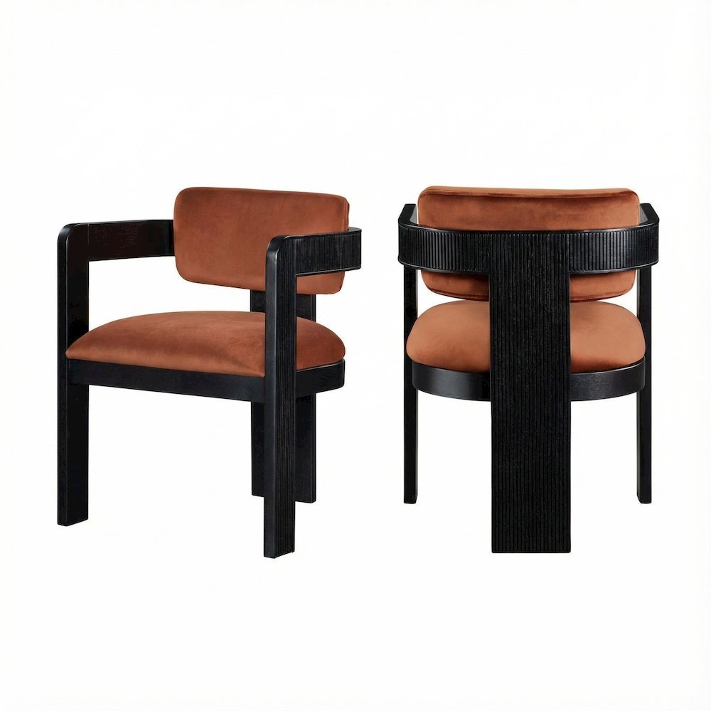 Black Velvet Dining Chairs Set of 2 with Armrests and Art Deco Style