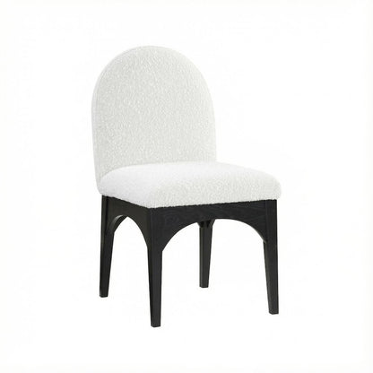Black Boucle Fabric Dining Chair with Art Deco Style and Cushioned Seat