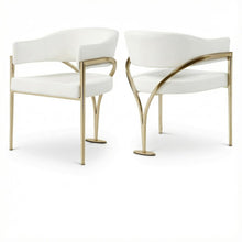 Gold Vegan Leather Dining Chair Set of 2 with Armrests and Contemporary Design