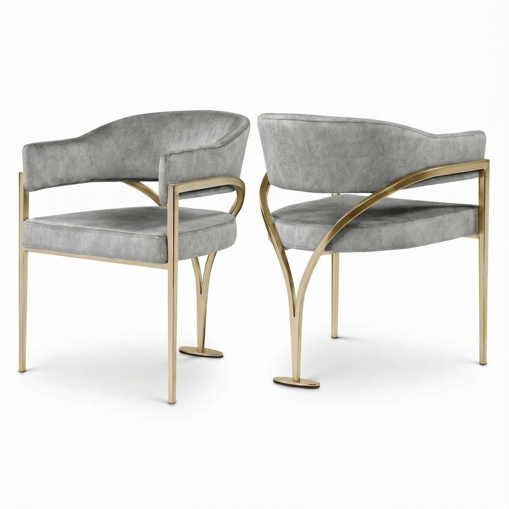 Gold Velvet Dining Chairs Set of 2 with Armrests and Contemporary Design