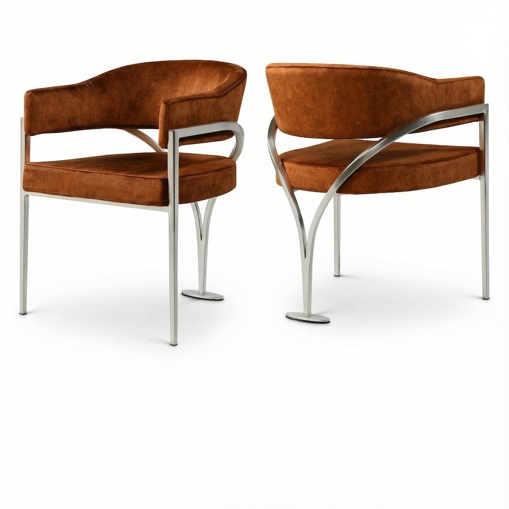 Silver Velvet Dining Chairs Set of 2 with Armrests and Contemporary Design