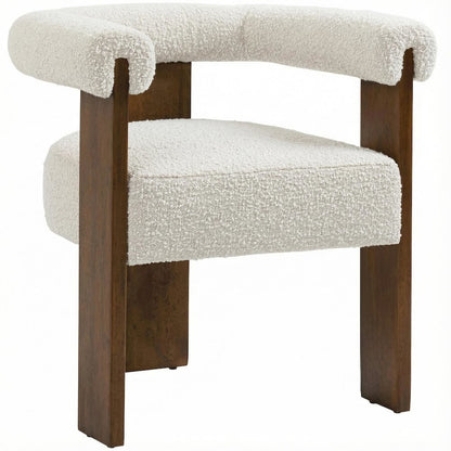 Walnut Boucle Fabric Dining Chair with Armrests and Mid-Century Style