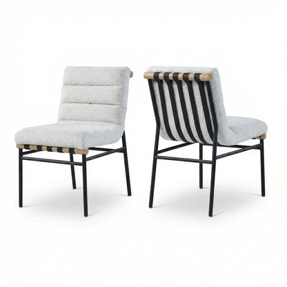 Black Boucle Fabric Dining Chair Set of 2 with Contemporary Style