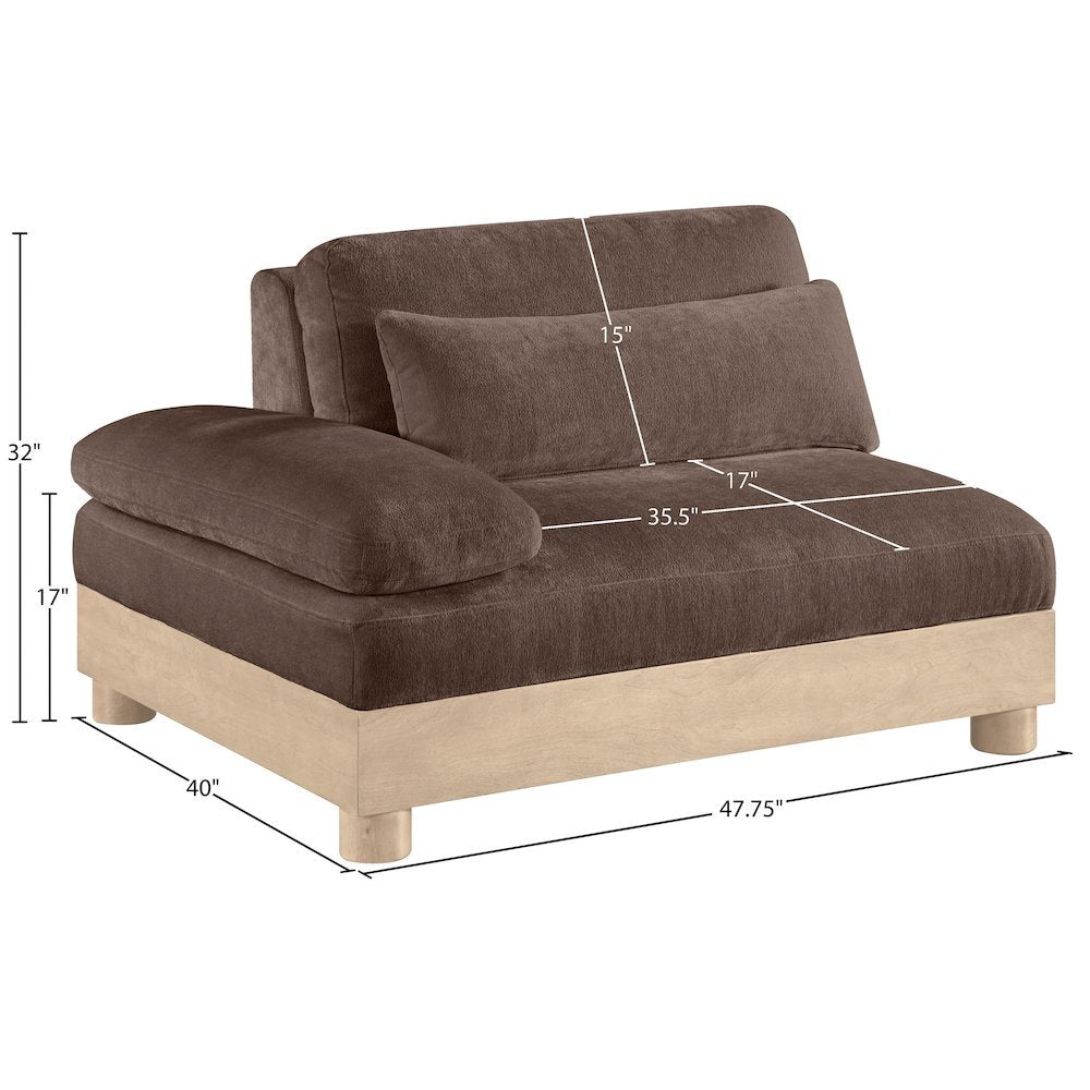 Turin Brown Chenille Fabric Upholstered Modular Right Arm Chair