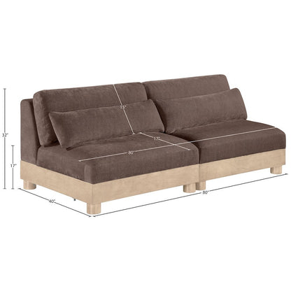 Turin 80" Brown Chenille Fabric Upholstered 2pc. Modular Loveseat