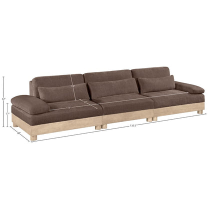Turin 135.5" Brown Chenille Fabric Upholstered 3pc. Modular Sofa