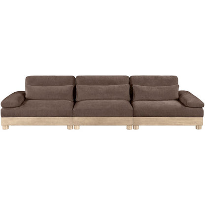Turin 135.5" Brown Chenille Fabric Upholstered 3pc. Modular Sofa