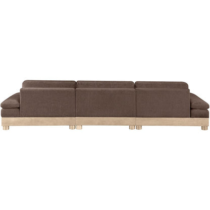 Turin 135.5" Brown Chenille Fabric Upholstered 3pc. Modular Sofa