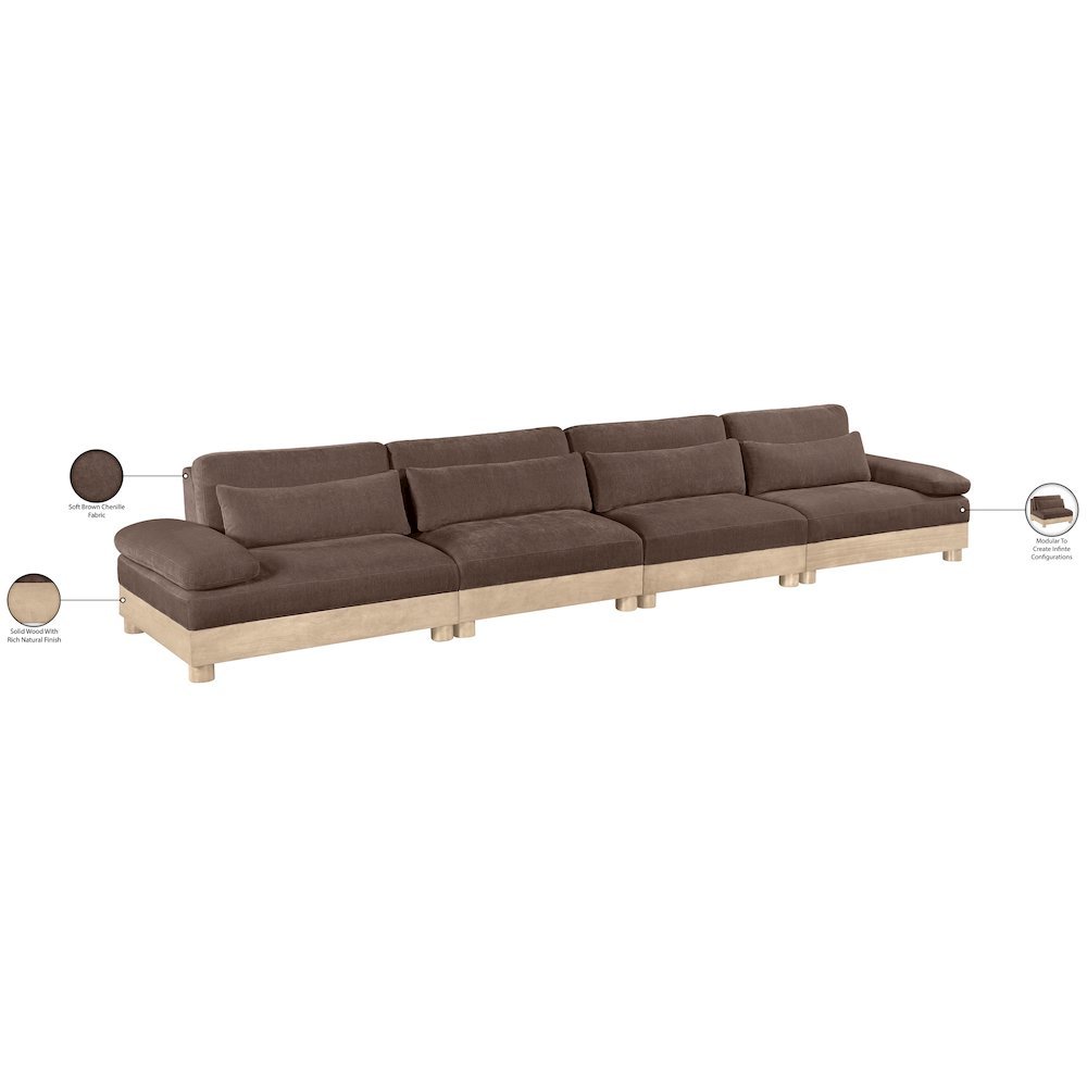 Turin 175.5" Brown Chenille Fabric Upholstered 4pc. Modular Sofa