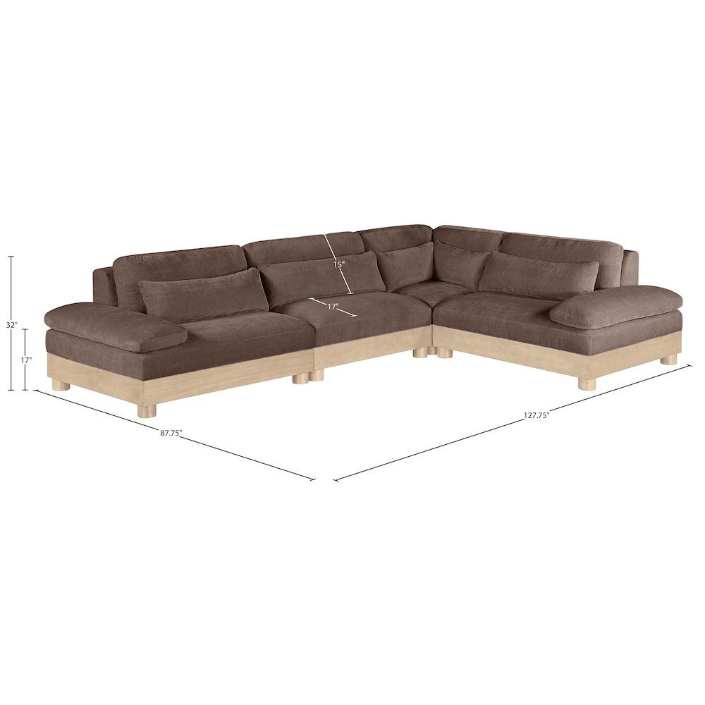 Turin 127.75" Brown Chenille Fabric Upholstered 4pc. Modular Sectional