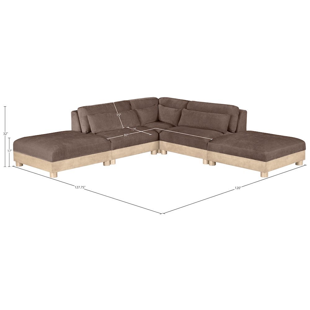 Turin 120" Brown Chenille Fabric Upholstered 5pc. Modular Sectional