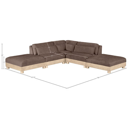 Turin 120" Brown Chenille Fabric Upholstered 5pc. Modular Sectional