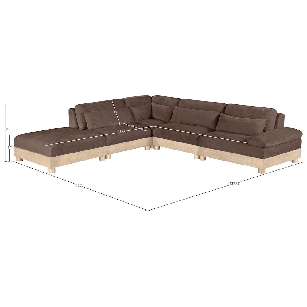 Turin 127.75" Brown Chenille Fabric Upholstered 5pc. Modular Sectional