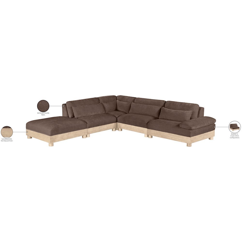 Turin 127.75" Brown Chenille Fabric Upholstered 5pc. Modular Sectional