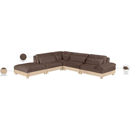 Turin 127.75" Brown Chenille Fabric Upholstered 5pc. Modular Sectional