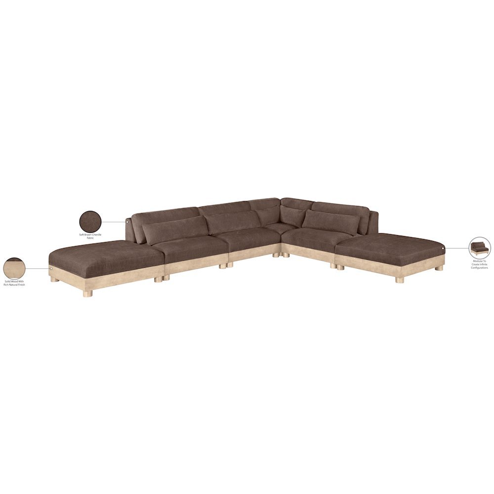 Turin 160" Brown Chenille Fabric Upholstered 6pc. Modular Sectional