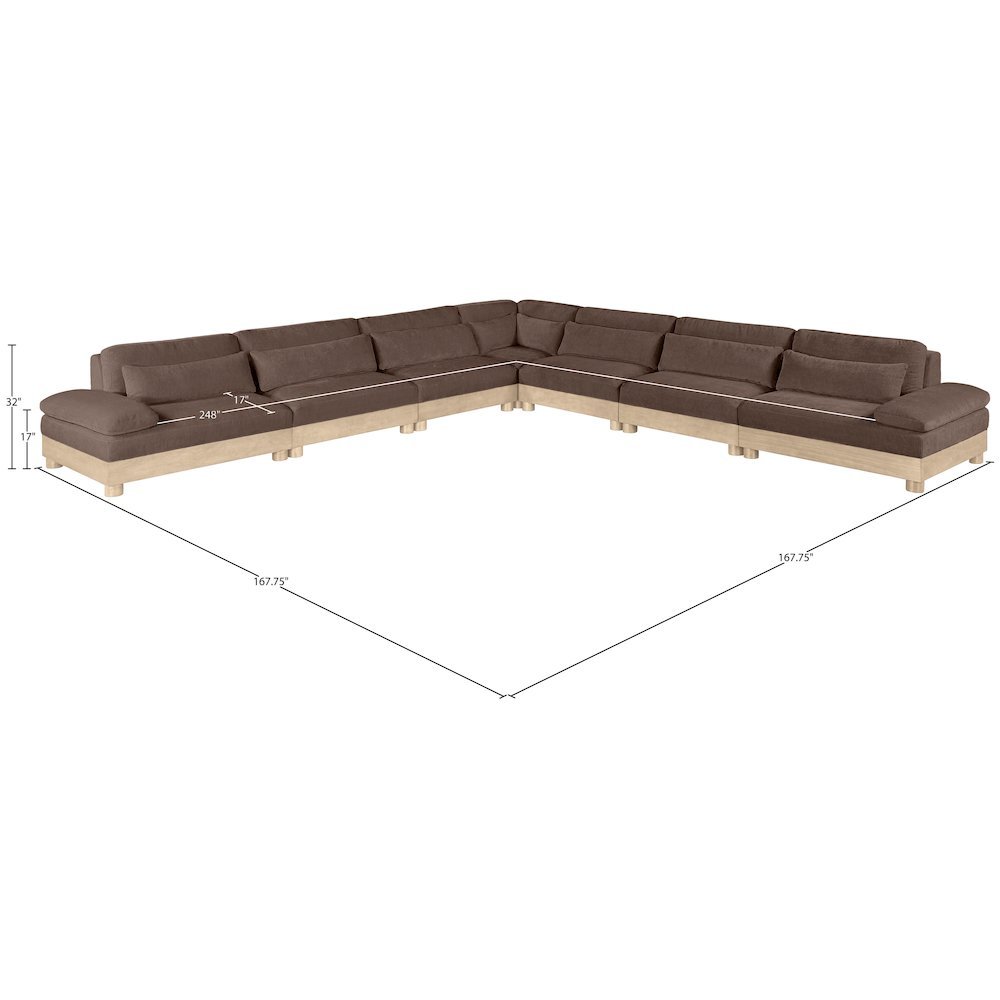 Turin 167.75" Brown Chenille Fabric Upholstered 7pc. Modular Sectional