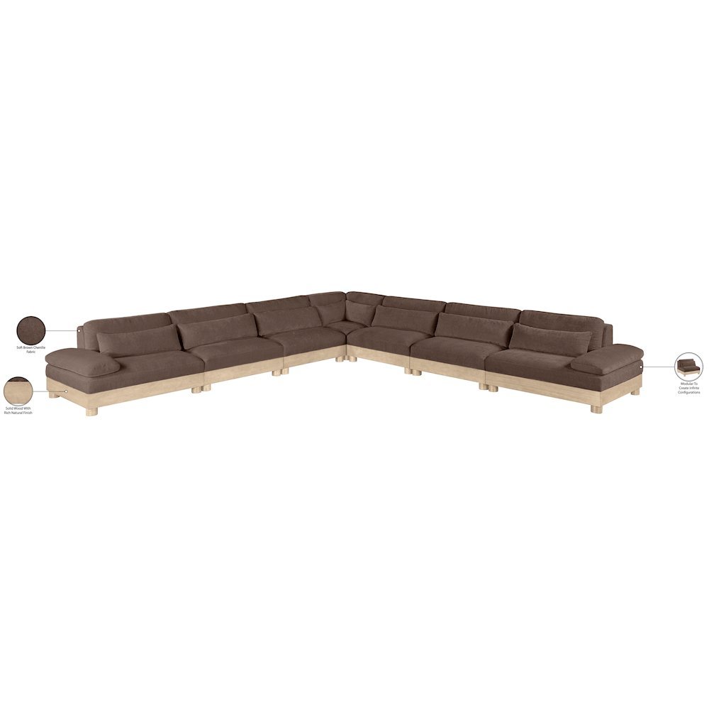Turin 167.75" Brown Chenille Fabric Upholstered 7pc. Modular Sectional