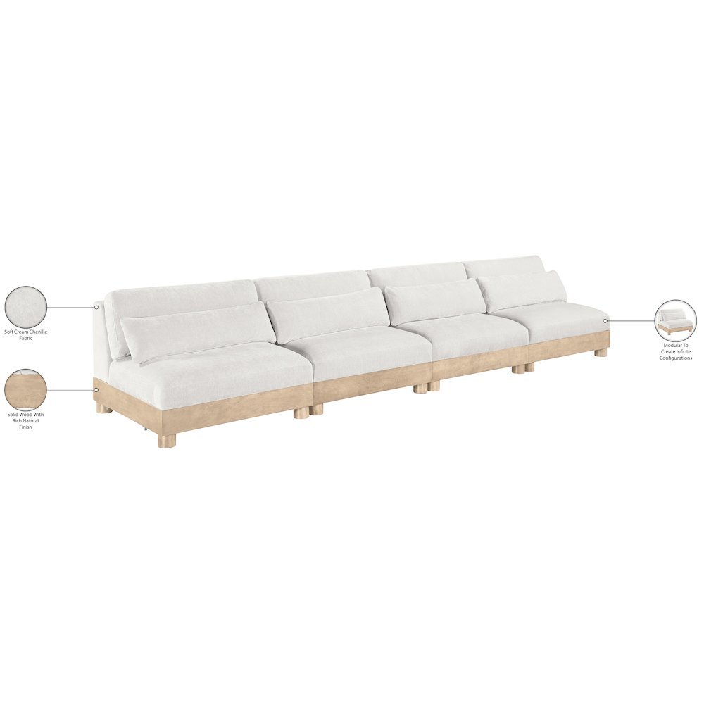 Turin 160" Cream Chenille Fabric Upholstered 4pc. Modular Sofa