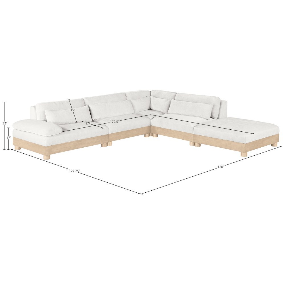 Turin 120" Cream Chenille Fabric Upholstered 5pc. Modular Sectional