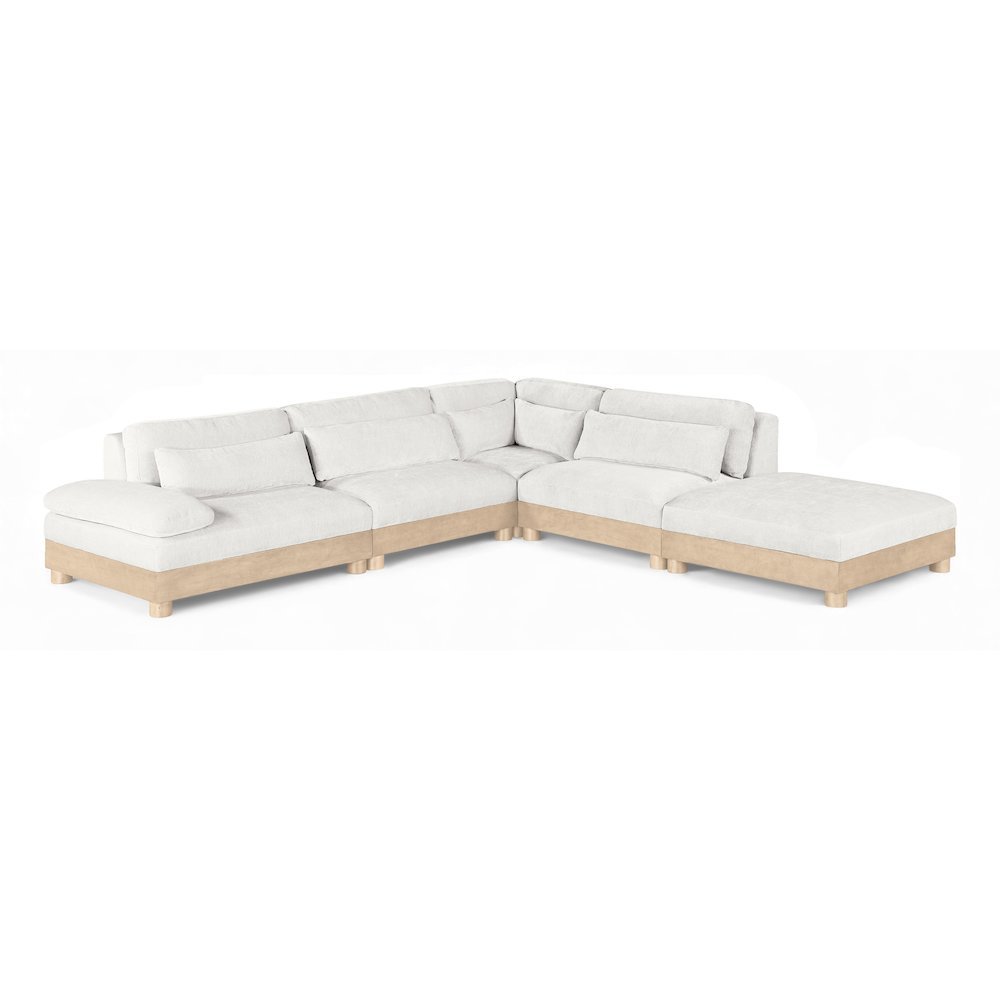 Turin 120" Cream Chenille Fabric Upholstered 5pc. Modular Sectional