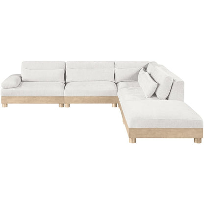 Turin 120" Cream Chenille Fabric Upholstered 5pc. Modular Sectional