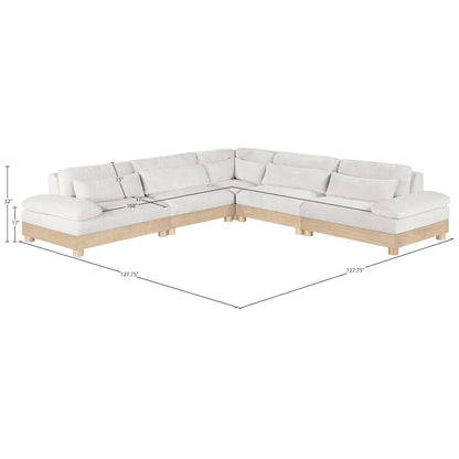 Turin 127.75" Cream Chenille Fabric Upholstered 5pc. Modular Sectional