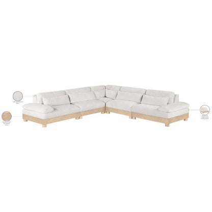 Turin 127.75" Cream Chenille Fabric Upholstered 5pc. Modular Sectional
