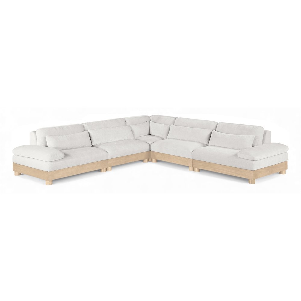 Turin 127.75" Cream Chenille Fabric Upholstered 5pc. Modular Sectional