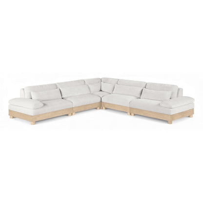 Turin 127.75" Cream Chenille Fabric Upholstered 5pc. Modular Sectional