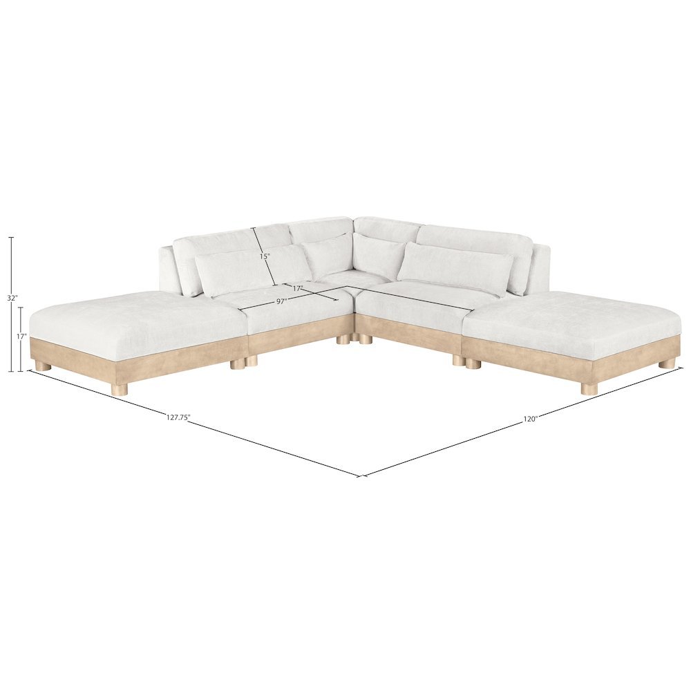 Turin 120" Cream Chenille Fabric Upholstered 5pc. Modular Sectional