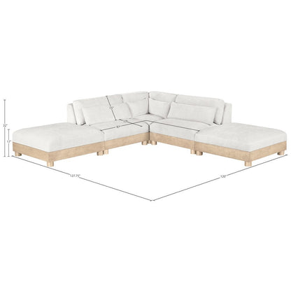 Turin 120" Cream Chenille Fabric Upholstered 5pc. Modular Sectional