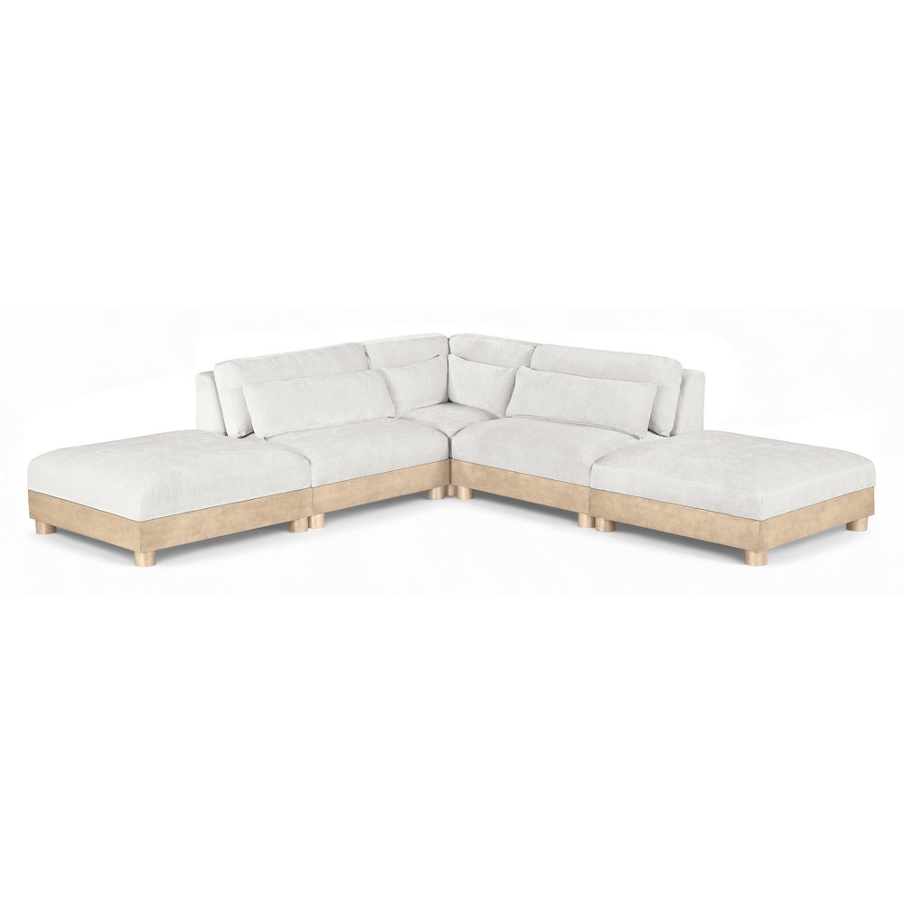 Turin 120" Cream Chenille Fabric Upholstered 5pc. Modular Sectional