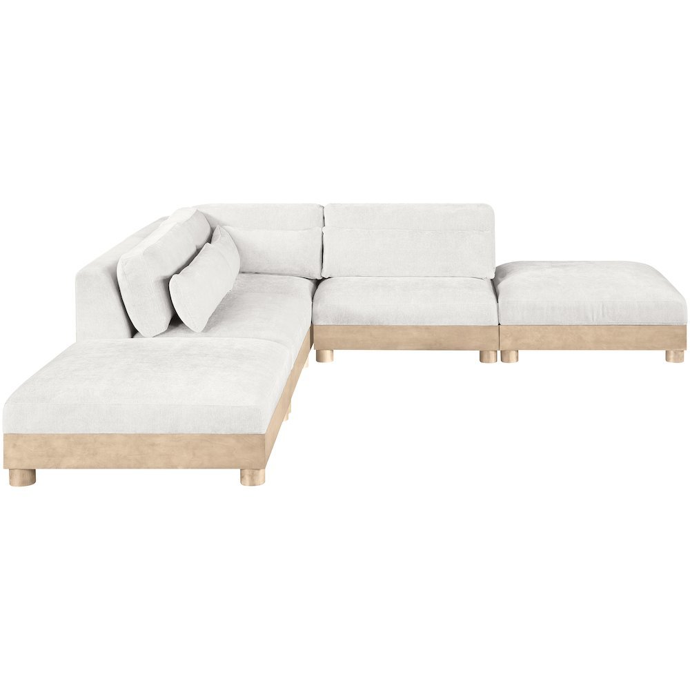Turin 120" Cream Chenille Fabric Upholstered 5pc. Modular Sectional