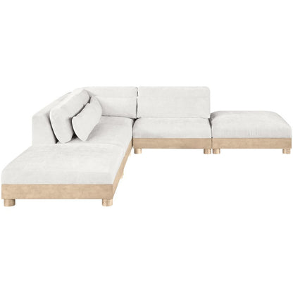 Turin 120" Cream Chenille Fabric Upholstered 5pc. Modular Sectional