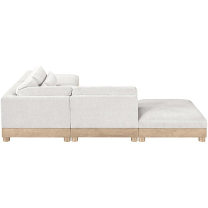 Turin 120" Cream Chenille Fabric Upholstered 5pc. Modular Sectional