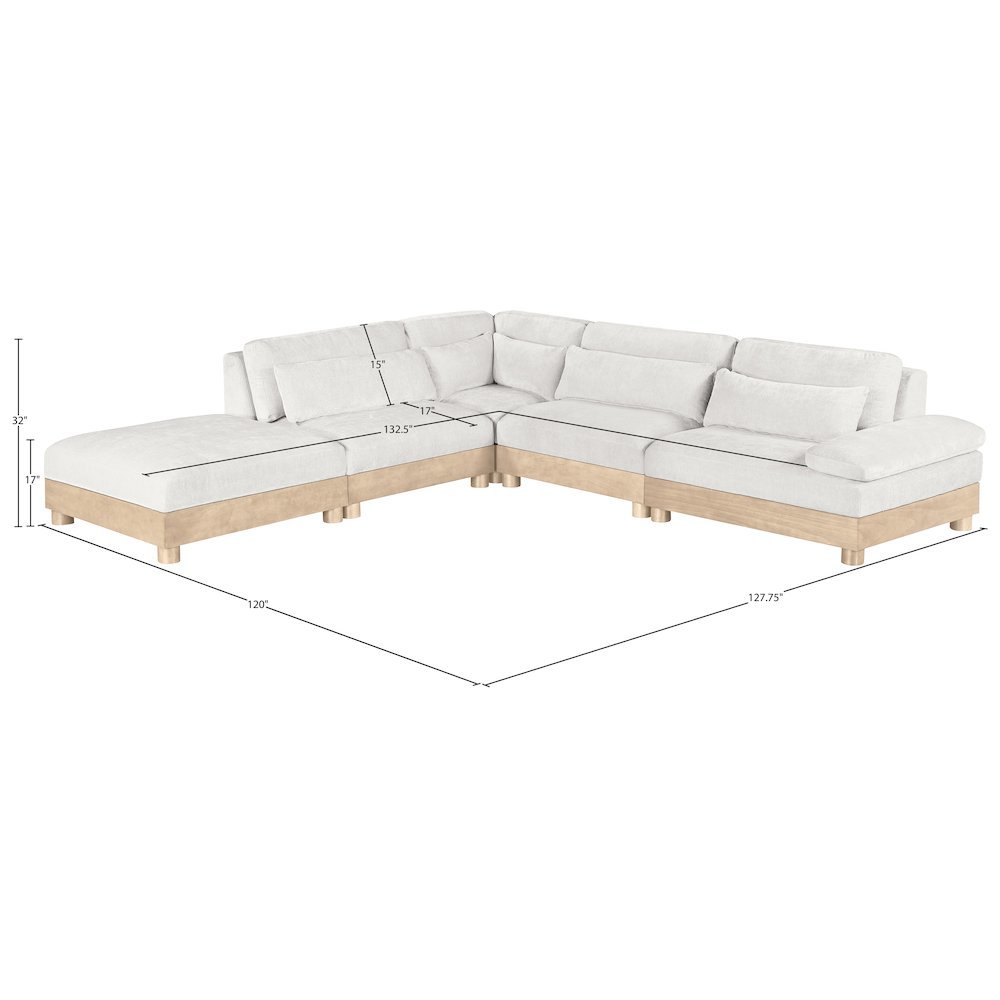 Turin 127.75" Cream Chenille Fabric Upholstered 5pc. Modular Sectional
