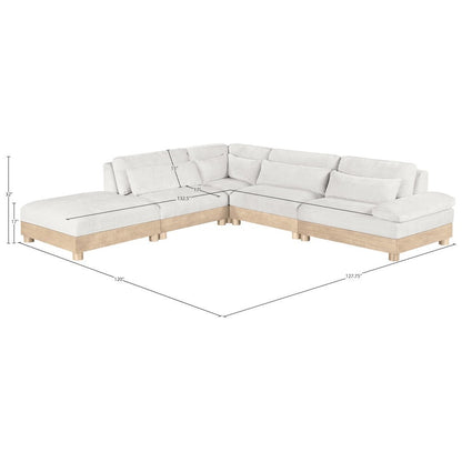 Turin 127.75" Cream Chenille Fabric Upholstered 5pc. Modular Sectional