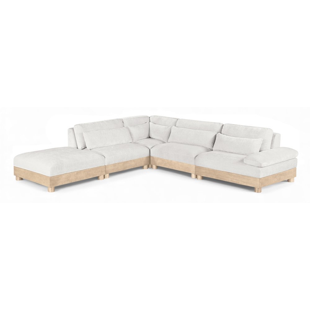 Turin 127.75" Cream Chenille Fabric Upholstered 5pc. Modular Sectional