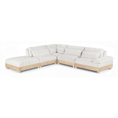 Turin 127.75" Cream Chenille Fabric Upholstered 5pc. Modular Sectional