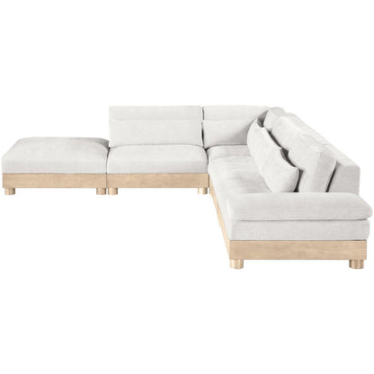 Turin 127.75" Cream Chenille Fabric Upholstered 5pc. Modular Sectional