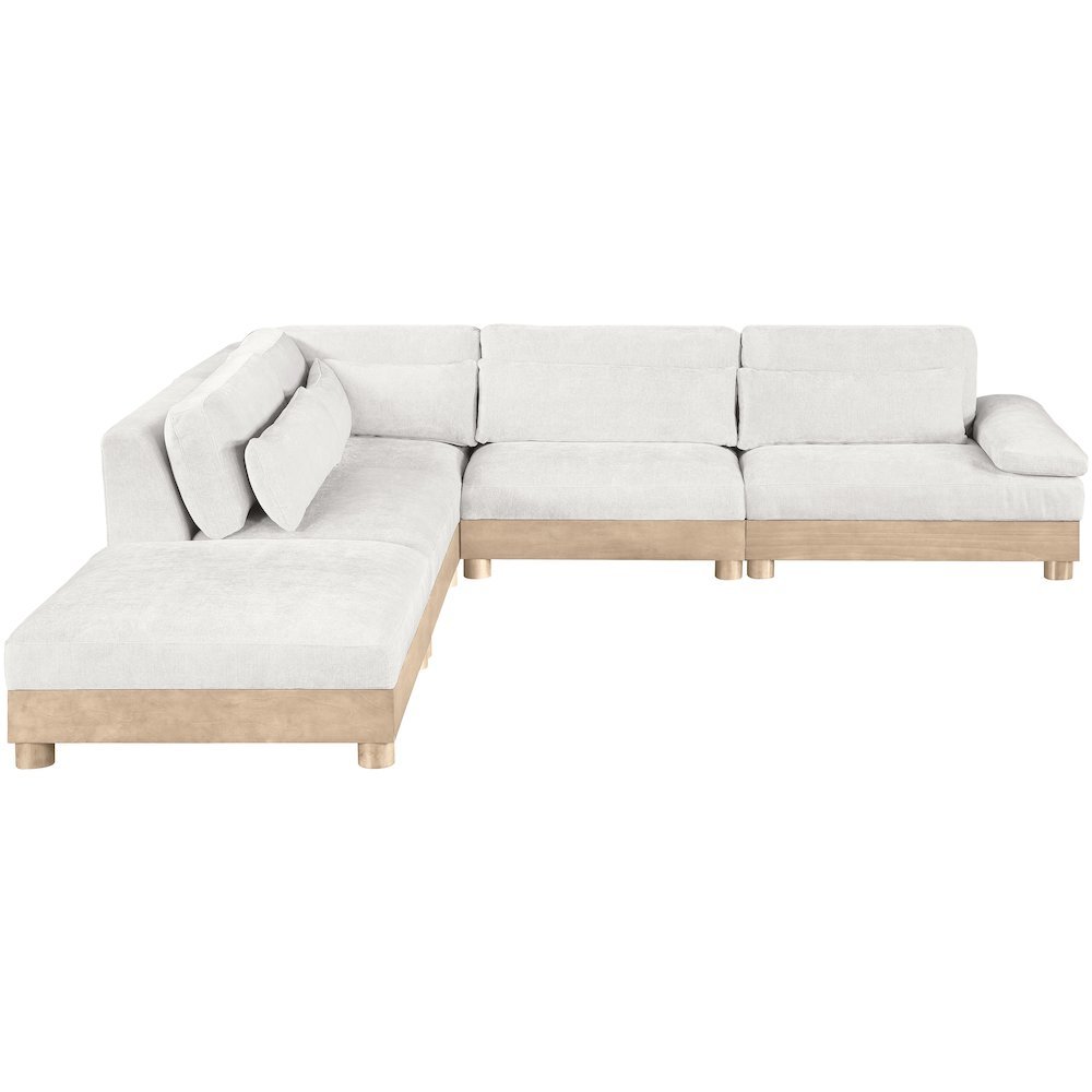Turin 127.75" Cream Chenille Fabric Upholstered 5pc. Modular Sectional