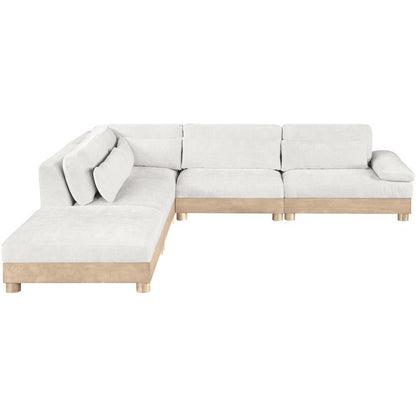 Turin 127.75" Cream Chenille Fabric Upholstered 5pc. Modular Sectional