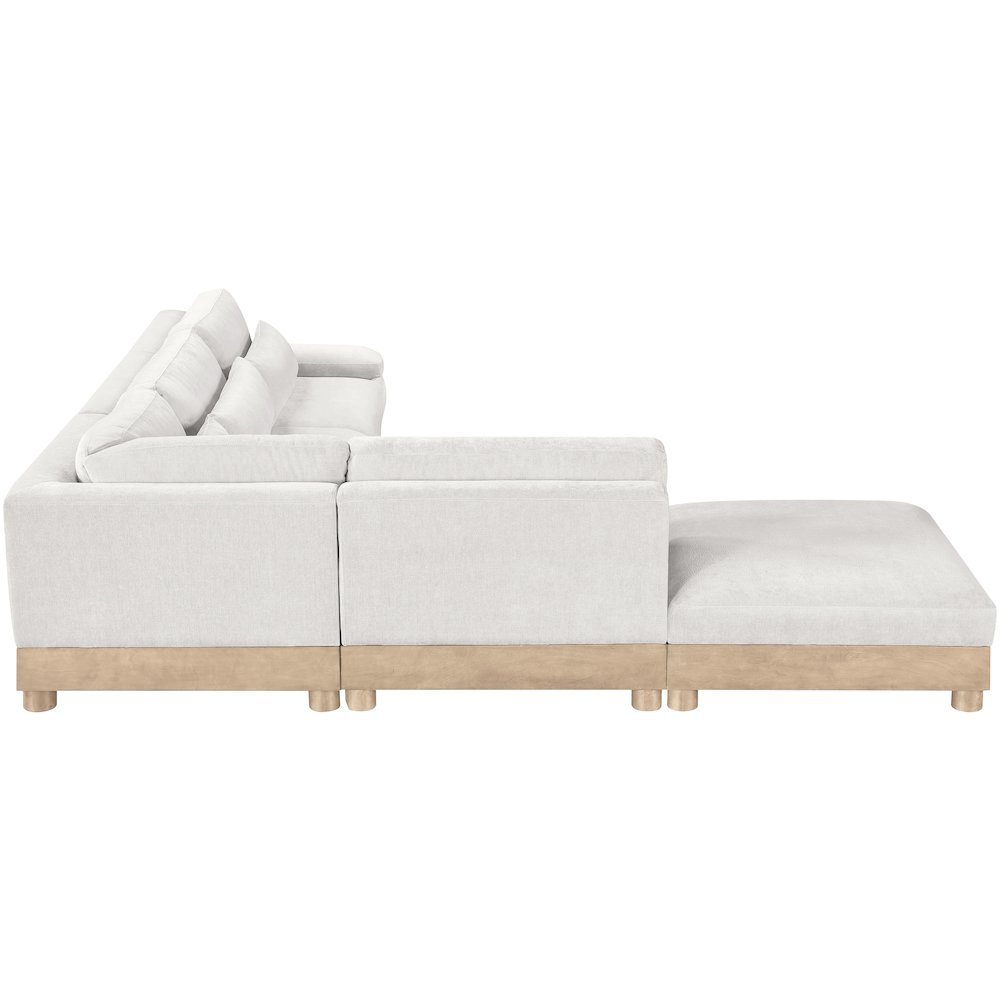 Turin 127.75" Cream Chenille Fabric Upholstered 5pc. Modular Sectional