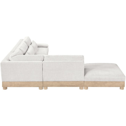 Turin 127.75" Cream Chenille Fabric Upholstered 5pc. Modular Sectional