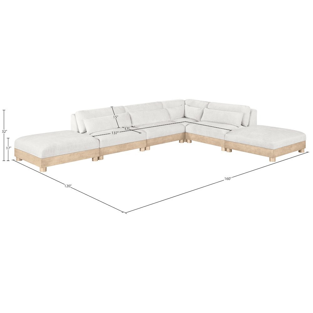 Turin 160" Cream Chenille Fabric Upholstered 6pc. Modular Sectional
