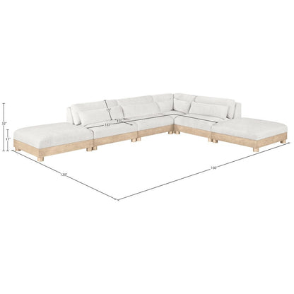 Turin 160" Cream Chenille Fabric Upholstered 6pc. Modular Sectional
