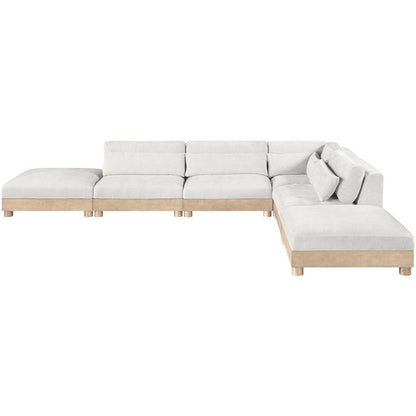 Turin 160" Cream Chenille Fabric Upholstered 6pc. Modular Sectional