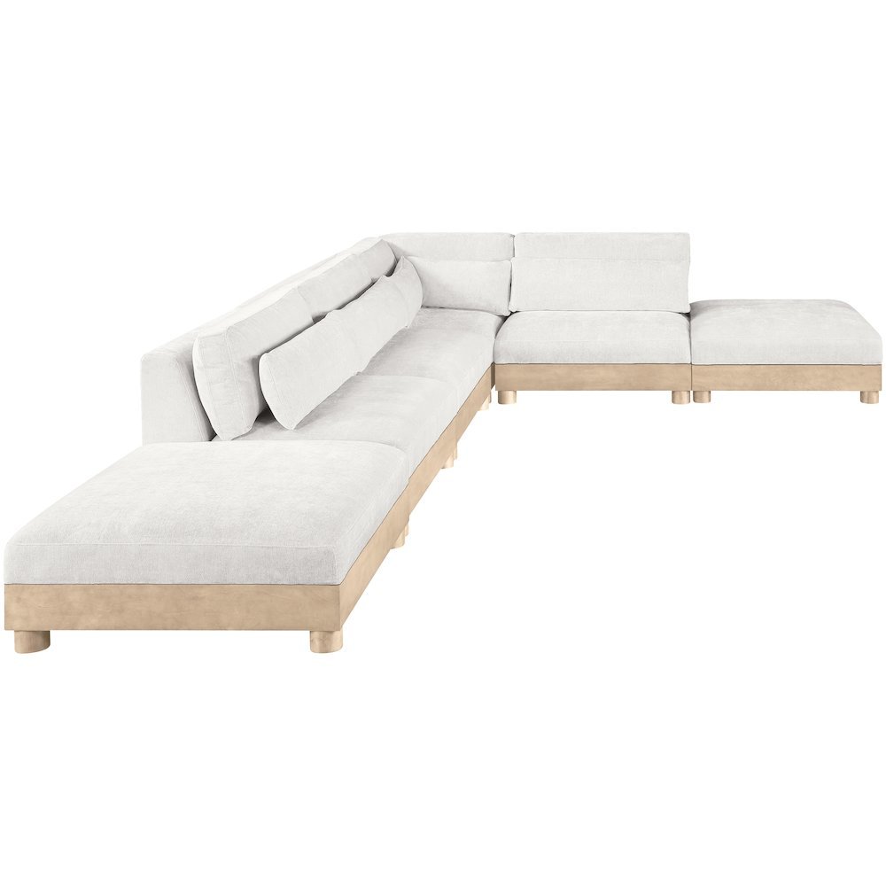 Turin 160" Cream Chenille Fabric Upholstered 6pc. Modular Sectional